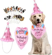 Happyyami Creative Dog Birthday Hat and Collar Bib Adorable Pet Supplies for Birthday Parties Keep Your Dog and Comfortable for Celebrations