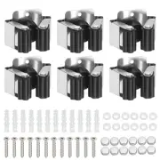6Pcs Wall Mounted Stainless Steel Broom and Mop Holder Hanger Heavy, Black