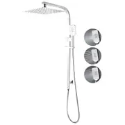 Chrome Bath Square 12'' Ultrathin Rainfall Shower Head 3-MODE Handheld Set Gooseneck Arm Wall Rail Diverter WELS WATERMARK