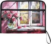 YMXFXP Rose Window Vase Expandable Filing Folder, 13-Pocket Funny Cute Design with Sticky Labels, A4 Letter Size Document Organizer for Office, School, Boys, Girls