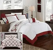 Chic Home DS2068-AN 4 Piece Trina and White Reversible Medallion Printed Plush Hotel Collection Duvet Cover Set, Queen, Marsala