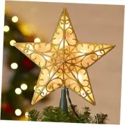 Christmas Star Tree Topper, 9.5In Plug in Sliver Glittered 3D Pvc Gold Star
