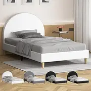 [ALFORDSON] Bed Frame Base Single Size with PU Leather Upholstery, Bed Platform Foundation with Headboard for Mattress Topper, Calla White