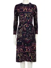 Navy Abstract Button Up Midi Dress