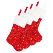 Catzon 4 Pack Christmas Stockings 18 inches Golden Star with White Trim for Family Holiday Decor