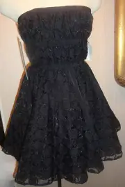 Pearl Georgina Chapman Black Lace Poofy Prom Dress Dance Formal Cocktail