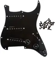 Musiclily Basic SSS Prewired Loaded Pickguard with Ceramic Magnet Single Coil Pickups Set for Strat Style Electric Guitar, 3 Ply Black
