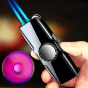 FIDGET SPINNER Twin Flame Jet Torch Lighter Windproof Cigar Refillable BLACK