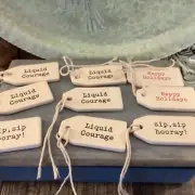 Ceramic Tag For Wine Liquor Gift Set Of 9 Liquid Courage Happy Holidays Sip Sip