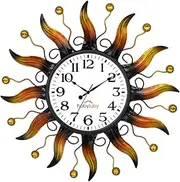 HOBYLUBY Outdoor Clock Silent Non-Ticking, Sun Outdoor Wall Clock Waterpooof Outside Clock for Patio, Home Decorations(Orange)