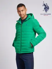 U.S. Polo Assn Green Mens Lightweight Quilt Hooded Puffer Jacket (AD5169) | $231