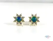 Genuine Australian 18k Plated Gold Opal Stud Earrings 4x4mm, 925 Sterling Silver