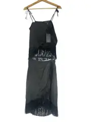 Bailey 44 Slip Skirt & Tank Top SET w Fringe In Black Size Small S Flapper NEW