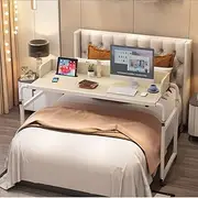 Height Adjustable Rolling Overbed Table with Wheels,Computer Desk Food Tray Workstation for King Size Bed Frame