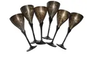 SET OF 6 SILVER ETCHED WINE GLASSES WITH GLASS STEM HANDMADE IN INDIA