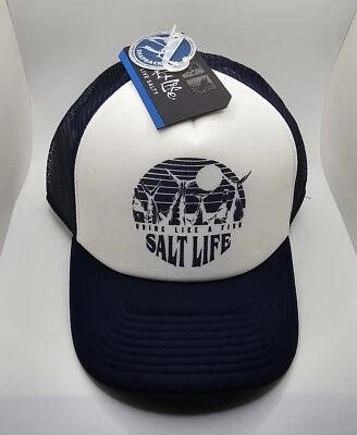 Salt Life Hat Snapback Drink Like A Fish Foam Mesh Adjustable White & Blue NWT