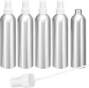 uxcell 5pcs Aluminum Fine Mist Spray Bottles 300ml/10oz Metal Small Liquid Alcohol Refillable Travel Container with White Plastic Nozzle Cap for Perfume Skincare Cosmetic Storage Bottle