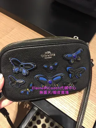 EL~COACH 59070 黑色 真皮 立體蝴蝶 雙層拉鍊小斜背包 現貨 附購買收據 特價4280