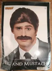 NEW 70s Retro Groovy Disco Anchorman Halloween Costume Wig & Moustache