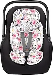 Infant Car Seat Insert, 2-in-1 Reversible Baby Carseat Head Support for Newborn, Soft Carseat Insert Cushion for Baby Girls, Adjustable Baby Headrest for Strollers, Swings and Bouncers, Pink Floral