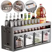 4 Grids Double Layer Kitchen Spice Rack Wall Mounted Shelves Storage Cabinet Organiser