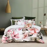 Bianca Eliana White Cotton Sateen Quilt with Floral Design Cover Bedding Set