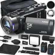 [NBD] 5K Video Camera 48MP Ultra HD, 16X Zoom, 3.0" 270° Flip Screen, WiFi, Autofocus, Anti-Shake, 180-Min Battery, Includes 32GB SD Card & 2 Batteries – Vlogging Pro Kit(Obsidian)