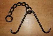 Antique Wrought Iron Gambrel/Butchers/Game Hook with Chain Meat/Beam/Hanging