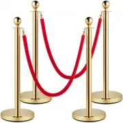 Red Velvet Rope 5ft Gold Stanchion Set of 4 Crowd Control Barriers for Events