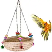 Woven Straw Nest Bed Large Bird Swing Toy with Bell Parrot Cockatiel Parakeet