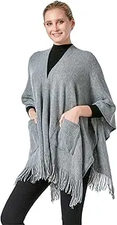[ZGGCOOL] Shawl Wraps for Woman Fall and Winter Scarf with Pockets Open Front Fringed Poncho