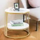 Large 2 Tier Marble Topped Side Table Stylish Metal Wire End Table W Smooth Edge