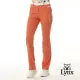 【Lynx Golf】女款彈性舒適Lynx魔術方塊繡花拉鍊口袋配色透氣織帶剪接造型窄管長褲(橘色)