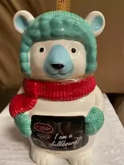 St. Nicholas Square North Pole Polar Bear Chalkboard Cookie Jar 10"H x 6.5"W x 6