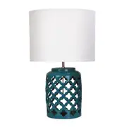 Cabela Teal Moorish Cut Ceramic Table Lamp