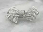 Lab Created Diamond 1.50 Ct Round Filigree Bow Brooch Pin 14K White Gold Plated