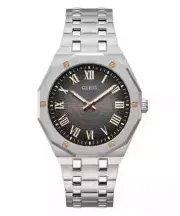 GUESS Men's 42mm Watch - Silver Tone Strap Black Dial Silver Case GW0575G1