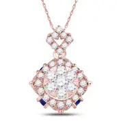 14k Rose Gold Round Diamond Blue Sapphire Cluster Pendant 5/8 Cttw