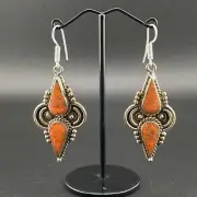 Vintage Handmade Traditional Afghan Silver Plated Beautiful Drop Shape Earrings