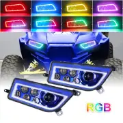 For Polaris RZR XP 4 TURBO RZR 900 Pair Blue Halo Angel Eyes RGB LED Headlights
