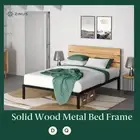 Queen Bed Frame Double Single King Solid Wood Headboard Metal Base - Zinus Paul