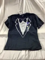 Gildan Tuxedo with Bow shirt Boys XXL 18 Black short sleeve Tux NEW