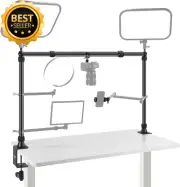 Overhead Camera Mount Rig, Dual Ballhead, Phone Holder, Adjustable C Clamp