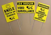 3-24 HOUR VIDEO SURVEILLANCE SMILE YOU'RE ON CAMERA SECURITY SIGNS STAKES 8x12 y