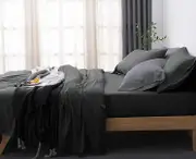 1000TC Light Soft 100% Cotton Fitted Flat Pillowcases Black Bedding Sheet Set