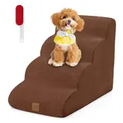 Costway 4-Tier Pet Ramp Dog Steps Stairs Non-slip Pet Ladder for Bed Sofa w/Pet Hair Remover Storage Pocket & Handle Coffee