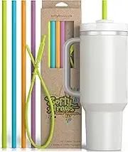 Reusable Silicone Straws for Stanley Tumbler - 12 Inch Extra Long Straw for Tall Size 40oz Tumblers Including Yetis - Included Cleaning Tools BPA Free Non Rubber, Flexible, Safe for Kids
