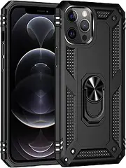 Cavor for iPhone 12 Pro Max Case (6.7") TPU Case PC Bumper 360° Rotation Ring Holder Kickstand Back Cover [Work with Magnetic Car Mount] Shockproof Protective Cover-Black
