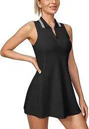 [Heathyoga] Golf Dresses for Women with Pockets Tennis Dress with Built in Shorts and Bra Athletic Dress Workout Dress