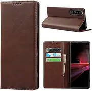 [Cavor] for Sony Xperia 1 III Case Cowhide Pattern PU Leather Cases Flip Magnetic Kickstand Book Wallet Cover Phone Case with Card Slots(6.5") -Dark Brown